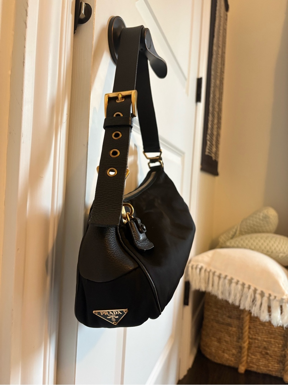 Prada Black Nylon and Leather shoulder bag with Gold Hardware - Picture 12 of 12